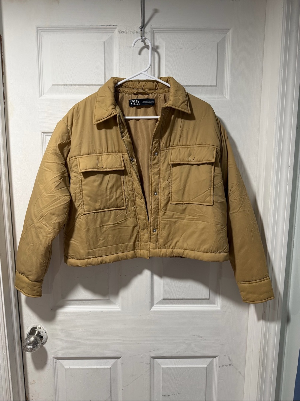 Zara Cropped Puffer Jacket in Mustard